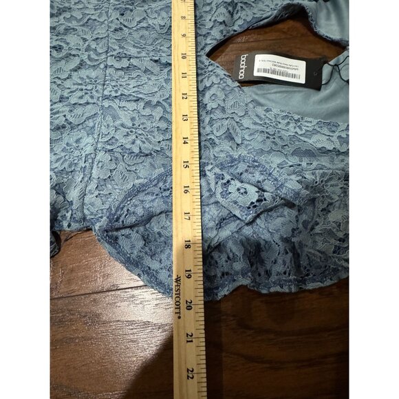 NEW Boohoo Womens 4 Lace Plunge Midi Dress Ruffle Sleeve Skater Teal Blue Party - Picture 6 of 9